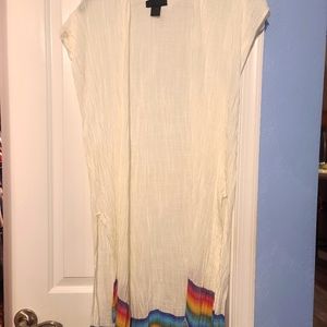 Steve Madden white shawl with rainbow trim. OSFM